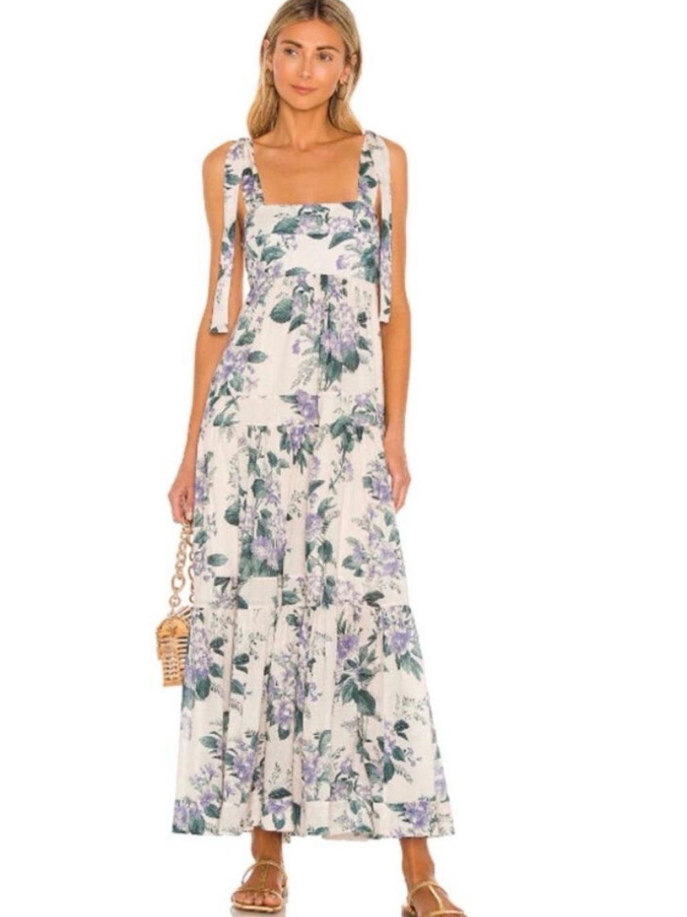 Zimmermann Cream Maxi Dress with Lavender and Green Floral Print
